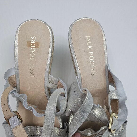 Jack Rogers Rosie Ruffle Sandal Womens 11 Metallic Platinum Wedge Espadrille - Picture 7 of 13